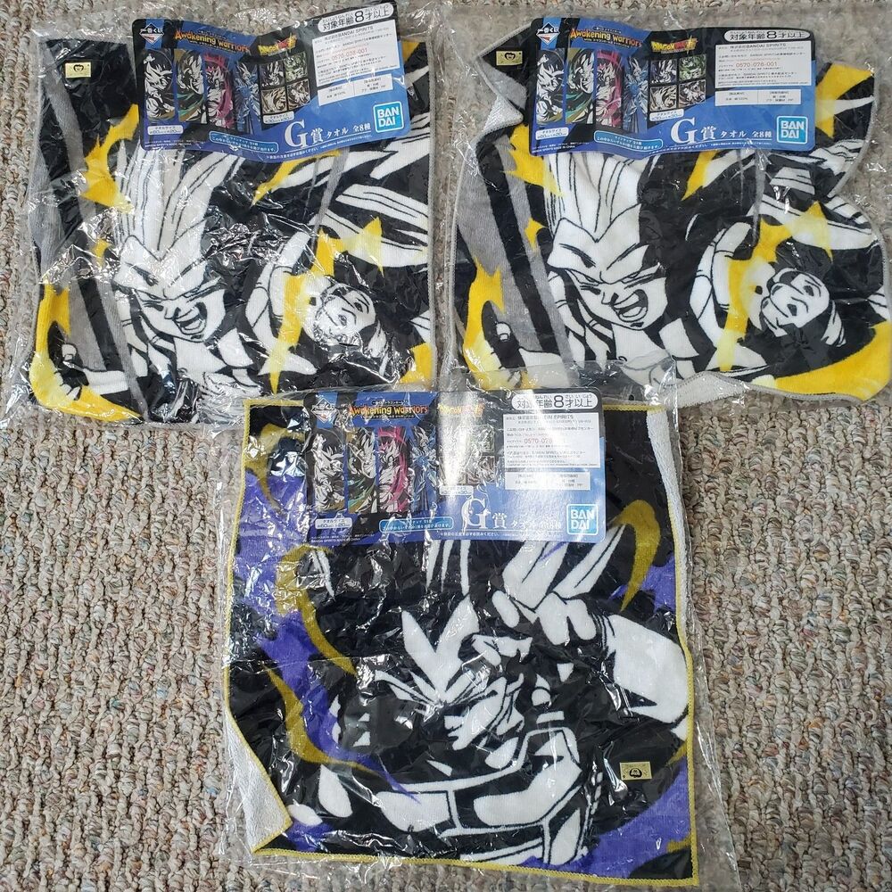 Lot Of 3 DRAGON BALL Z Awakening Warriors Prize Washcloth Towels Goku Gogeta